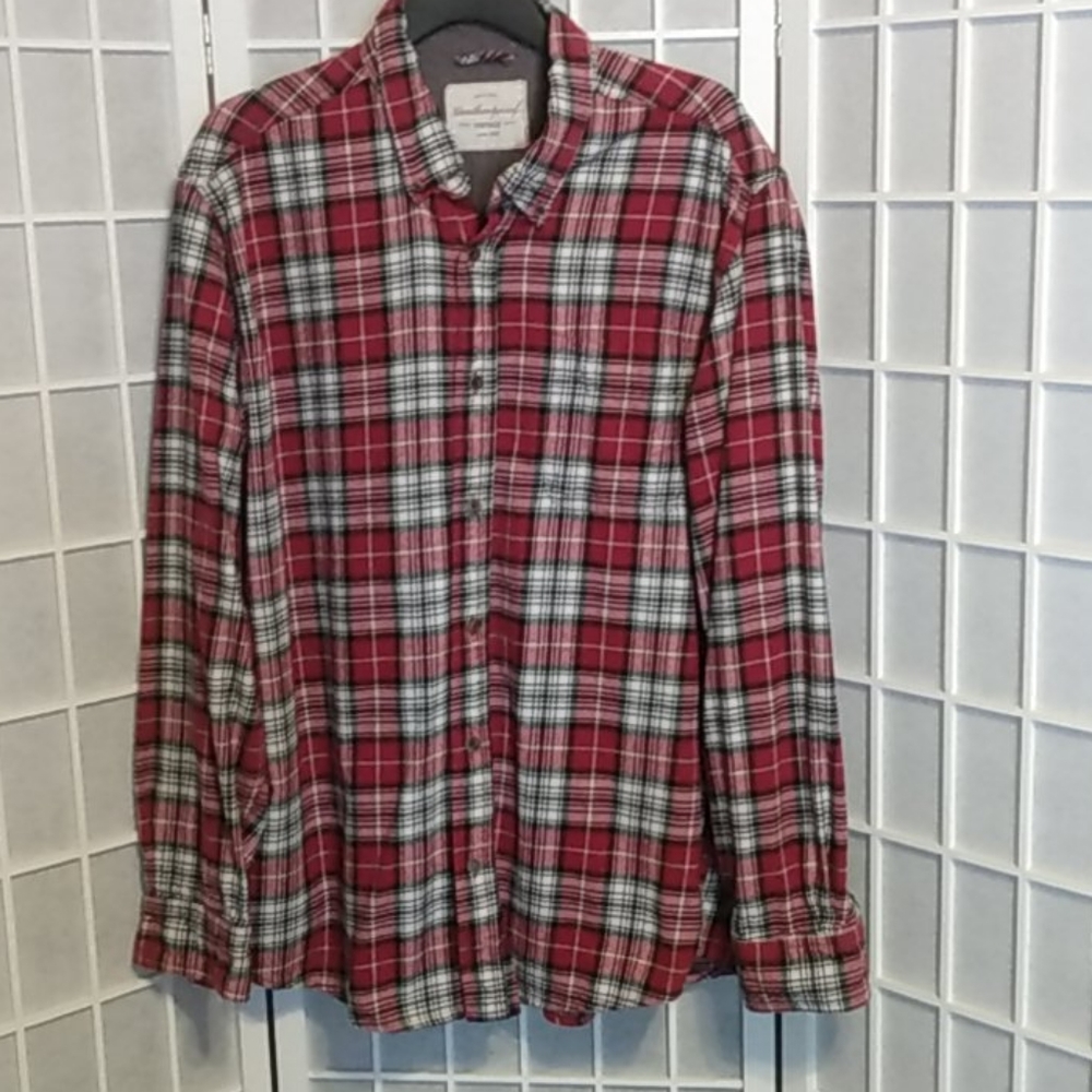Weatherproof Button Up Flannel Shirt – Red‎ Plaid –Chest Pocket Men's Large